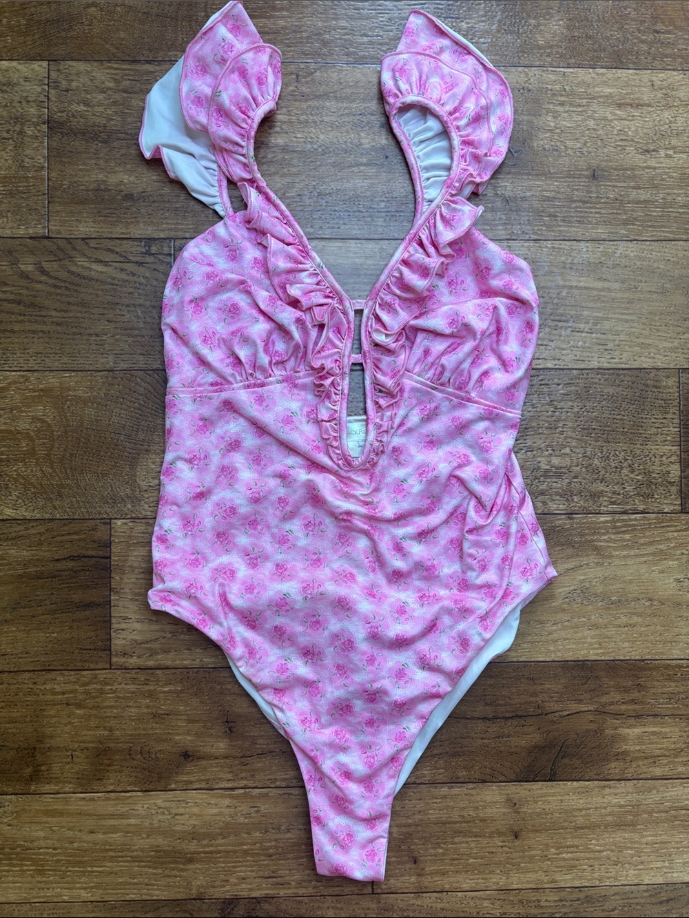 LoveShackFancy Tibbie One-Piece Swim Suit Bathing Suit XS Pink Floral Ruched